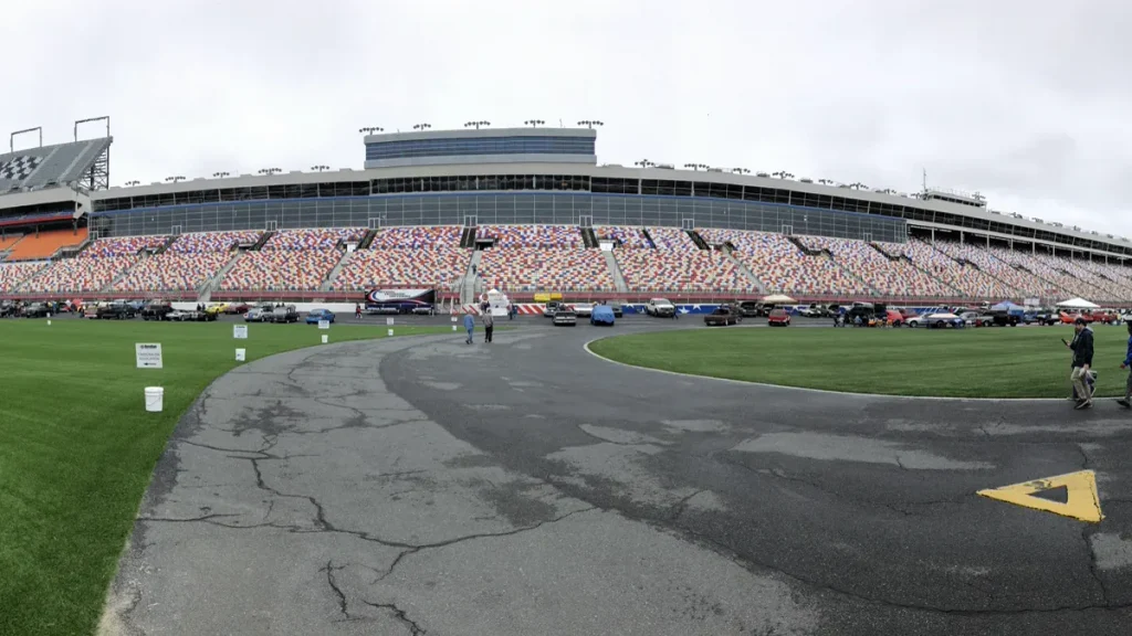 Panoramic layout of Charlotte Motor Speedway showing the complex charlotte roval braking zones and infield course