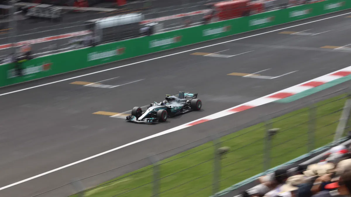 Detailed rear wing view of Formula 1 car configured for high altitude downforce